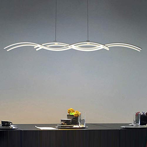 Pendelleuchte LED Silber Moderne Rechteck Kronleuchter Dimmbar mit Fernbedienung Pendelleuchte Welle Design für Küchen insel Bar Esstisch Loft Wohnzimmer Büro Kreativ Minimalistisch Deckenlampe L118CM