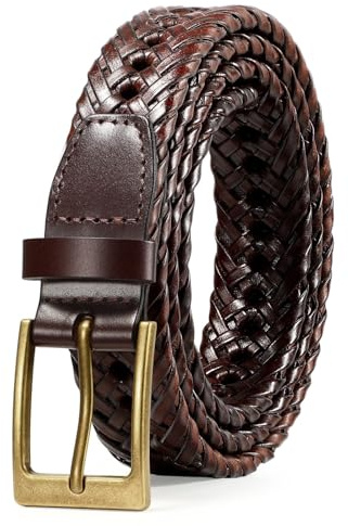 SUOSDEY Leather Belts for Men Braided Belt Woven Leather Belt for Casual Jeans Pants with Pin Buckle