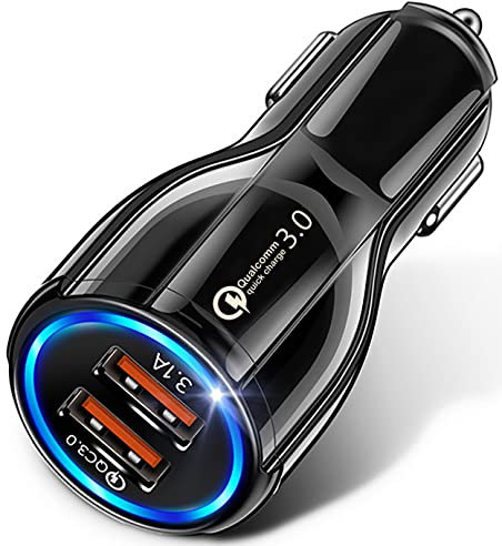 Usful-Tech 12v-24v Fast Charge USB Car Charger, Dual Port USB 3.0 Mini Car Phone Charger, 30W/ 5A Fast Charging Cigarette Lighter Adapter,Compatible with iphone, Samsung and Android phones