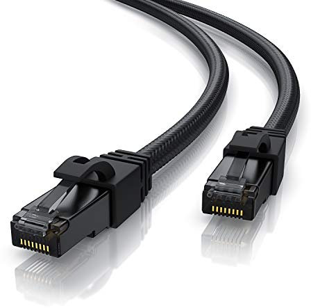 CSL - CAT 7 Network Cable Black Series - 2m - Gigabit Ethernet LAN Cable - Cotton Sheath - 10000 Mbits Patch Cable - S FTP PIMF Shielding with RJ 45 - Switch Router Gaming - comp to Cat 6 Cat 7 Cat 8