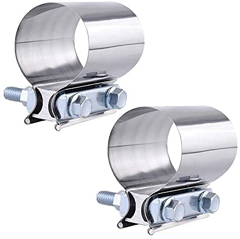 Luluxing 2Pcs 2inch Butt Joint Exhaust Band Clamp, Stainless Steel, Exhaust Muffler Clamp, 50MM