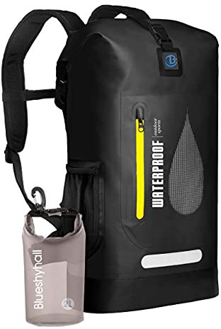 Blueshyhall Dry Bag 30L - Wasserdichter Beutel Rucksack - ideale Rolltop Tasche beim Kajak Fahren, Camping, Wandern, Angeln, Schwimmen, Surfen, Bootfahren und Rafting - schwarz
