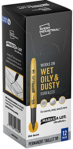 Avery Marks A Lot UltraDuty Bullet Tip Permanent Markers, Water Resistant Ink, For Jobsites and Tough Environments, 12 Black Markers (29840)