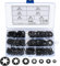 340 Pcs Starlock Washers, Internal Tooth Quick Speed Locking Washer, Push On Speed Clips Fasteners Starlock Washers Assortment Kit - 65Mn, Black, M3/M4/M5/M6/M8/M10/M12