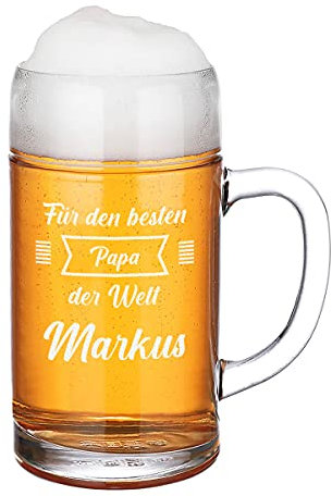 Maßkrug mit Gravur Bester Papa der Welt - Bierkrug Maß 1000 ml personalisiert - Geschenk für Männer, Väter - Oktoberfest München - Ideal zu Weihnachten, Geburtstag