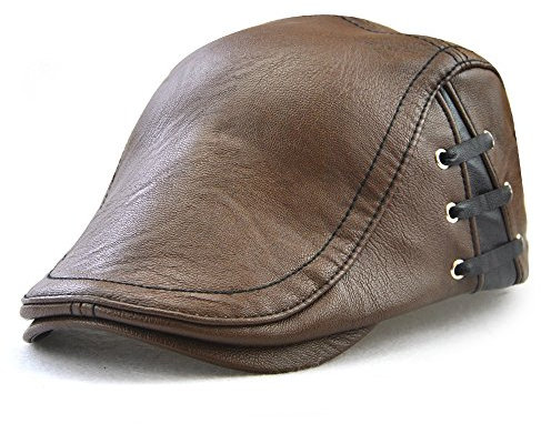 Ueither Herren Verstellbare Schiebermütze PU Leder Schirmmütze Flatcap Newsboy Cap 56-60cm (Leichter Kaffee)