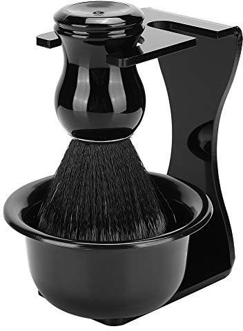 Rasierset 3 in 1 mit Rasierpinsel, Schale, Ständer Nassrasierset für Besseren Rasierschaum. Herren Set: Dachshaar Pinsel Rasierständer, Rasierseife aus Ziegenmilch
