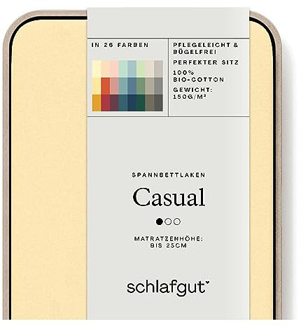 Schlafgut Casual Spannbettlaken 180x200cm bis 200x200cm - 100% Biobaumwolle, Oeko-TEX Zertifiziert, Yellow Mid, Matratzenhöhe bis 25cm