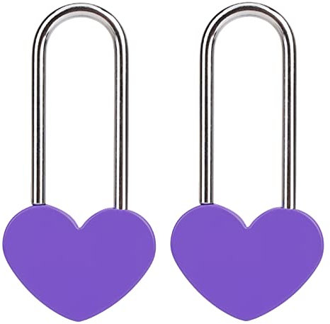 VeYocilk 2 Stück Liebesschloss Herz Vorhängeschloss Lila Einzelherz Wunschschloss für Liebhaber Hochzeit, Valentinstag, Jahrestag, Reisen, Valentinstag (ohne Schlüssel)