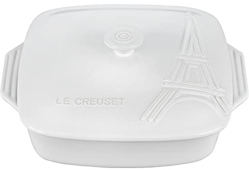 Le Creuset Cocotte carrée recouverte de céramique Tour Eiffel Blanc 22,9 cm