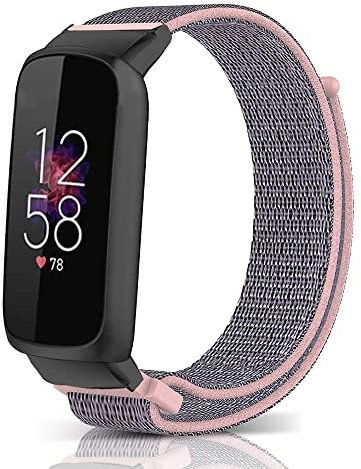 Niboow Armband Kompatibel mit Fitbit Luxe, Männer und Frauen Nylon Solo Loop Einstellbar Klettverschluss Ersatzband Armbänder Kompatibel mit Fitbit Luxe - Rosa