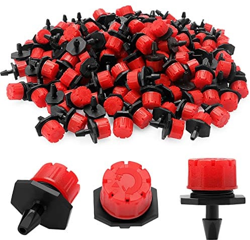 200 Stücke Einstellbare Bewässerung Tropfer Sprinkler, VooGenzek Kunststoff Micro Flow für Tropfbewässerung, 8-Loch Anti-Clogging Emitter für Garten, Rasen, Rot