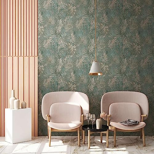 A.S. Création Natural Living 386382 Jungle Wallpaper Green Blue PVC-Free Palm Trees Petrol 10.05 x 0.53 m Made in Germany