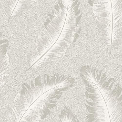 Belgravia Decor Ciara Glitter Feather Textured Vinyl Wallpaper Soft Silver/Grey 4400