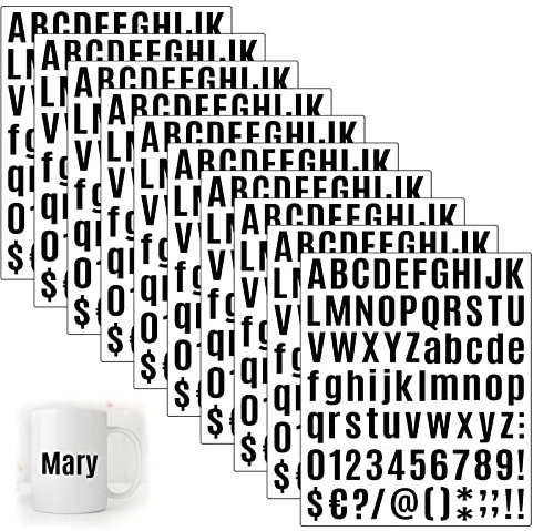 10 Feuilles Kit de Numéros Lettres en Vinyle Auto-Adhésif, Autocollant de Numéros de Boîte aux Lettres pour Signes, Fenêtre, Porte, Voitures, Numéro d'Adresse (Noir)