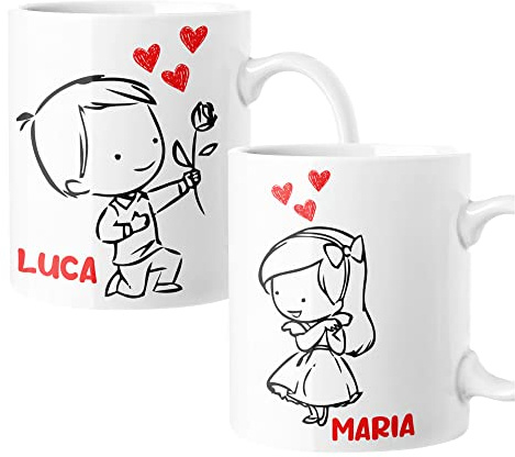 bubbleshirt Coppia Tazze SanValentino Personalizzabili con Nome Fumetto Innamorati Love Idea Regalo Mug 11oz