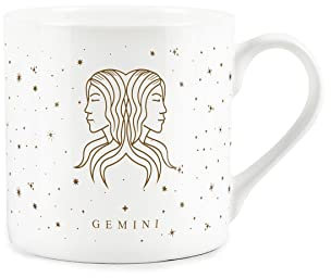 Purely Home Gemini Gold Star Sign Mug - Fine Bone China White Mug Coffee/Tea Present Zodiac Gift