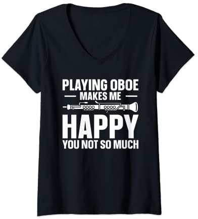 Damen Oboe Musiker Oboe Makes Me Happy Oboist T-Shirt mit V-Ausschnitt