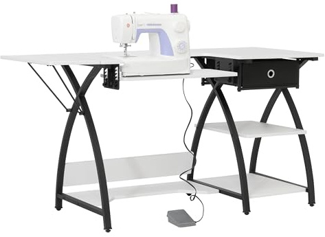 Sew Ready Nähtisch, Holzlegierung, Schwarz/Weiß, 144,1 cm B x 59,7 cm T x 76,2 cm H