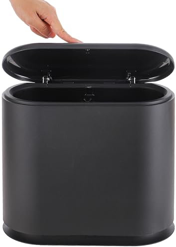 Baosia 8 Liter Black Rectangular Plastic Trash Can Wastebasket with Press Type Lid,2.1 Gallon Slim Trash Bin,Narrow Trash Can Waste Bins for Bedroom, Bathroom, Office,Kitchen，Powder Room