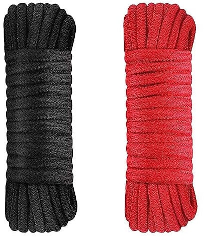 TOPYUEYILIYI 2 Pack Soft Cotton Rope Tying Rope Macrame Cord 5m Length 8mm Thick All Purpose Cotton Rope Multipurpose Durable Long Rope All Purpose Tie Down Ropes for Garden/Tie/Pull/Knot(Black/Red)