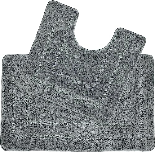 Allure Non Slip Bath Mat Set 2 Piece Bath and Toilet Mat Set - Easy Care Super Soft Microfibre Pile (Mid Grey)
