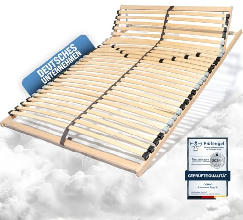 Coemo Lattenrost mit verstellbarem Kopfteil - 120 x 210 cm Bettrost mit 30 Leisten, 7-Zonen, Einstellbarer Härtegrad - für alle Matratzenarten | Schlaftypen