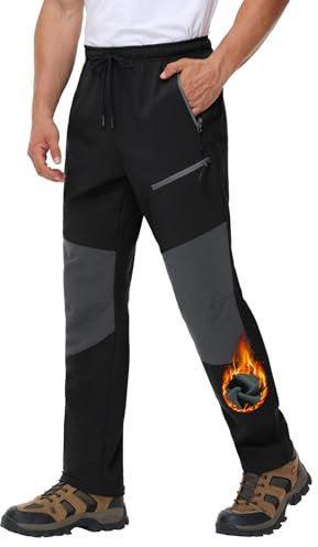 VILIGO Outdoorhose Herren Softshellhose Wasserdicht Winddicht Skihose Warm Fleece Gefüttert Arbeitshose Winter Trekkinghose Hohe Taille Wanderhose mit Taschen