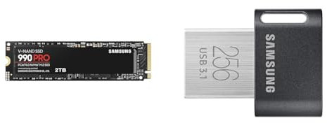 Samsung 990 PRO NVMe M.2 SSD, 2 TB, PCIe 4.0, 7.450 MB/s Lesen & FIT Plus USB-Stick Typ-A, 256 GB, 400 MB/s Lesen