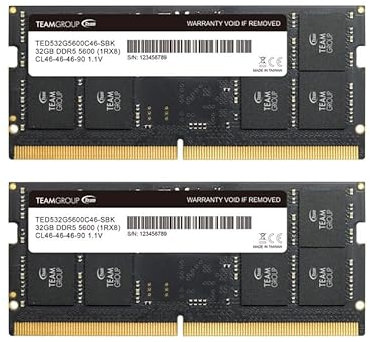 TEAMGROUP Elite SODIMM DDR5 64GB (32x2GB) 5600Mhz (PC5-44800) CL46 Non-ECC Unbuffered 1.1V 262 Pin Laptop Memory Module Ram - TED564G5600C46ADC-S01