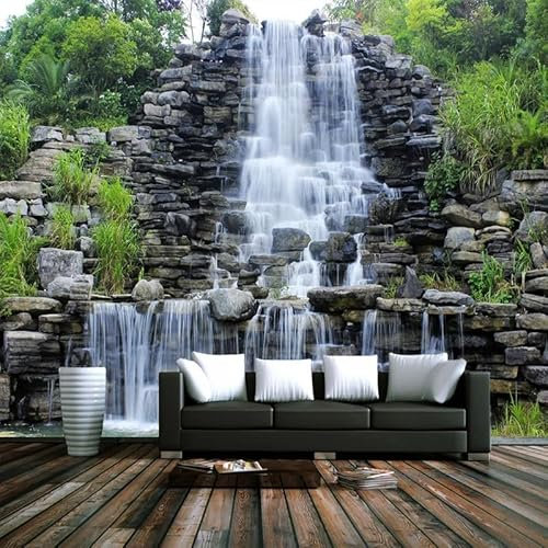 KoKoty Fototapete 3D Effekt Fließende Wasserwasserfall-Naturlandschaft-250 x 200 cm-XXL Seide Tapete Modern Wohnzimmer Schlafzimmer Wandtapete Dekoration