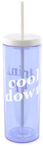 Kate Spade New York Vaso acrílico con tapa y popote, vaso de 24 onzas, vaso delgado de doble pared, bloque de color, enfriamiento