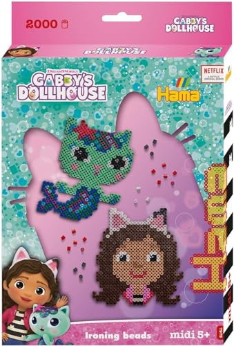 Hama Perlen 7975 - Bügelperlen Geschenkset, Gabbys Dollhouse, mit ca. 2000 Midi Bastelperlen im Durchmesser von 5 mm, kreativer Bastelspaß für Groß und Klein