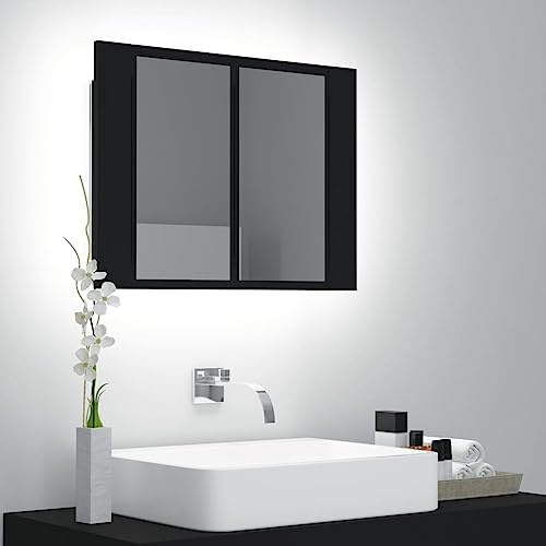 Gecheer LED Bad Spiegelschrank, LED Beleuchteter Badezimmer Spiegelschrank, Wandspiegelschrank Schrank Badmöbel, Schwarz 60x12x45 cm