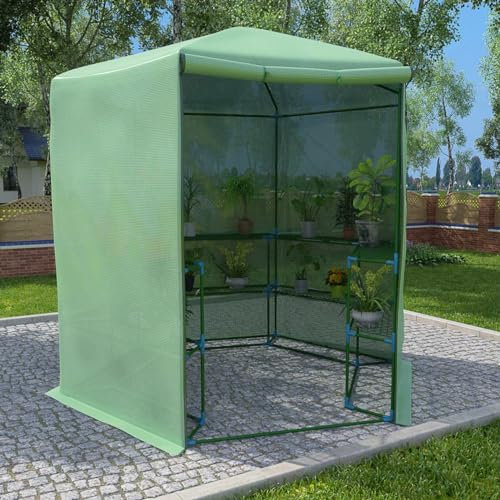 LAPOOH Gewächshaus mit Ablagen Stahl 227x223 cm, Frühbeet, Tomatenhaus, Treibhaus, Greenhouse, Garten Zubehör
