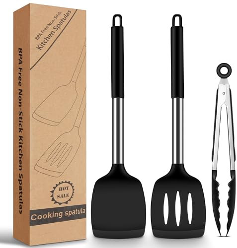 Set D’Ustensiles de Cuisine, Ensemble de 2 Spatules avec Clips alimentaires, Silicone qualité alimentaire sans BPA, résistance à chaleur, Spatule cuisine résistante à la chaleur