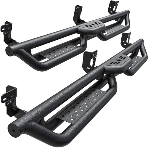 Crew Cab Trittbretter kompatibel mit Dodge Ram 1500, 2019-2024 1500 Classic, 2010-2024 Ram 2500 & 3500 CrewCab, 15,2 cm 2 Stufen Seitenstufenschienen beschichteter schwarzer Karbonstahl Nerf Bars