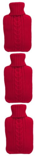 MAGICLULU 3 Stück Luxus-wärmflaschenbezug Aus Strick Rot 2 L Damen Komfort Gummi Acryl 36 8 X 18 1 5 Cm