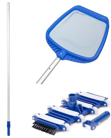 The Secret Home - Kit para Limpieza y Mantenimiento de Piscina (Pértiga Extensible de Aluminio/Recoge Hojas 54x43/Aspiradora Flexible)