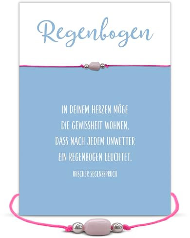 Glücksschmiedin - Motivationsgeschenk mit irischem Segensspruch, Armband in NEONPINK mit Opal, Grußkarte und Kuvert, handgefertigt in Deutschland