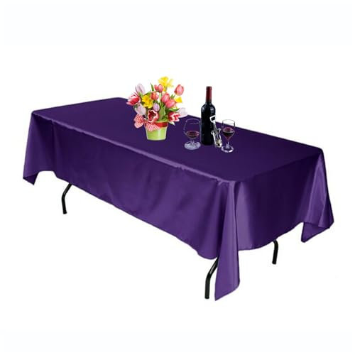 Highdi Nappe Rectangulaire en Satin Tissu, Nappe Exterieur Jardin Nappe de Table Mariage pour Mariages Fête Hôtel Banquet Evénement Célébrations (145x220cm,Violet)