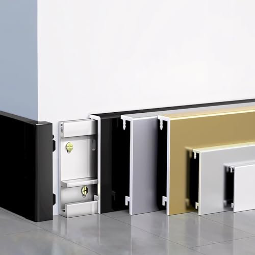 Sockelleiste 125cm*4 Stück Fußleiste MetallBodenleiste 1.5/3/4/5/6/cm Breit Aus Eloxiertem Aluminiumlegierung Für Boden, Wandfugen-Abdeckungsspalt, Fussbodenleiste(Weiß,Breite: 60 mm)