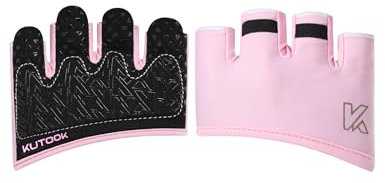 KUTOOK Fitness Handschuhe Trainingshandschuhe Sporthandschuhe Krafthandschuhe Herren Damen Kurzfinger Fingerlos Stoßdämpfend mit Palm Pad für Crossfit Bodybuilding Gym Krafttraining rosa XS