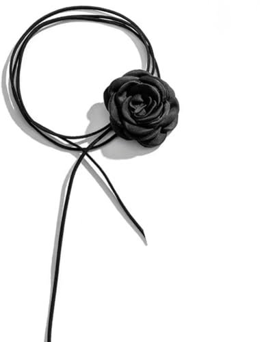 JJiaoLinin Flower Choker Necklaces, Black Adjustable Lace up Necklace Vintage Flower Necklaces Rose Choker Chain Floral Choker for Women Girls Bride Wedding Party Birthday