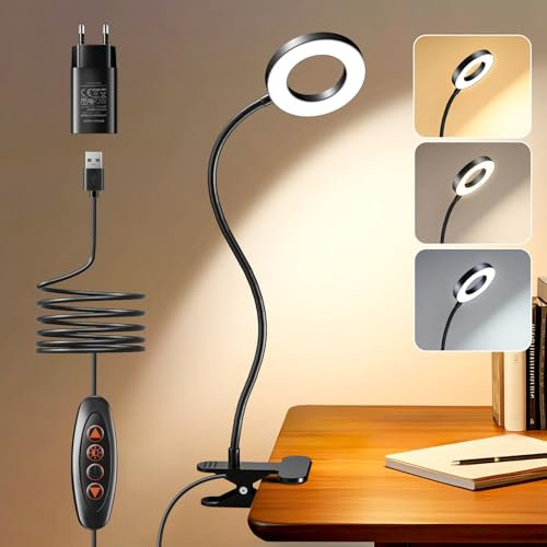 One Fire 48 LED Leselampe Bett Dimmbar, 3 Modi & 10 Dimmstufen USB Klemmlampe Bett mit 10W Adapter,40cm & 360° Flexiblem Leselampe Kinder Leselicht Kinder Bettlampe Reading Light Leselampe Buch Klemme