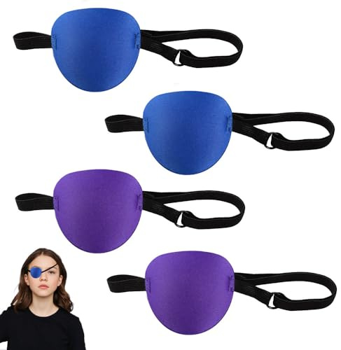 AZWOOD Cache Oeil Medical pour Adultes et Enfants, 4Pcs 3D Cache Oeil Kit Extensible patchs Oculaire Réglable pirate Pansements Strabisme Ajustables pour yeux gauche ou droit Amblyopie Paresseuse
