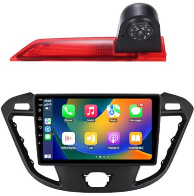9 HD Android Auto GPS Radio Carplay Navigator Replacement for Ford Transit Custom 2012-2016 mit GPS Bluetooth FM USB WiFi DVR RDS TPMS SWC DAB Pip + Top Mount Bremsleuchte Kamera Auto Rückfahrkamera