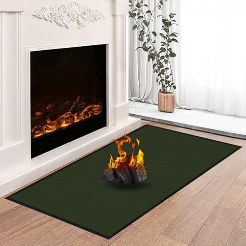Hearth Rugs for Fireplaces Fire Resistant, 59 x 32 x 0.04 inch Fireproof Fireplace Mat Hearth Rug, Hearth Pads for Wood Stove Fireplace Indoor Outdoor, Protect Floors Carpets from Sparks Embers-Green