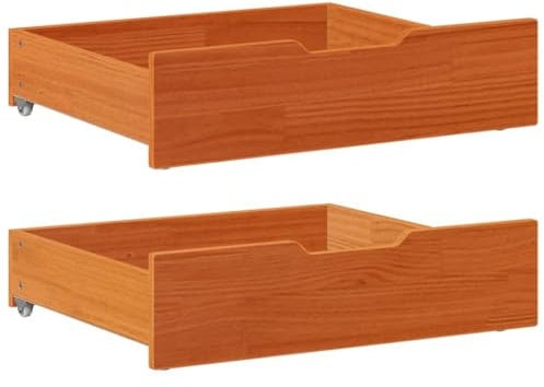 vidaXL Under-Bed Drawers - 2 Pcs Wax Brown Solid Pine Wood Storage with Wheels - 75 x 55 x 16 cm for Bedroom - Fits Seasonal Clothing, Extra Bedding, Toys