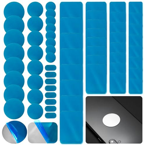 Lechengjia 64 placas de metal autoadhesivas para figuras Tonie, imanes, soporte para teléfono móvil (8 tamaños, plata, hierro)